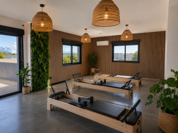 Studio Moovea Pilates de Saint-Marcellin avec ses reformers en bois